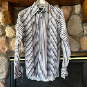 Outrage Men's Blue Classic Striped Button-Up Shirt, Size L